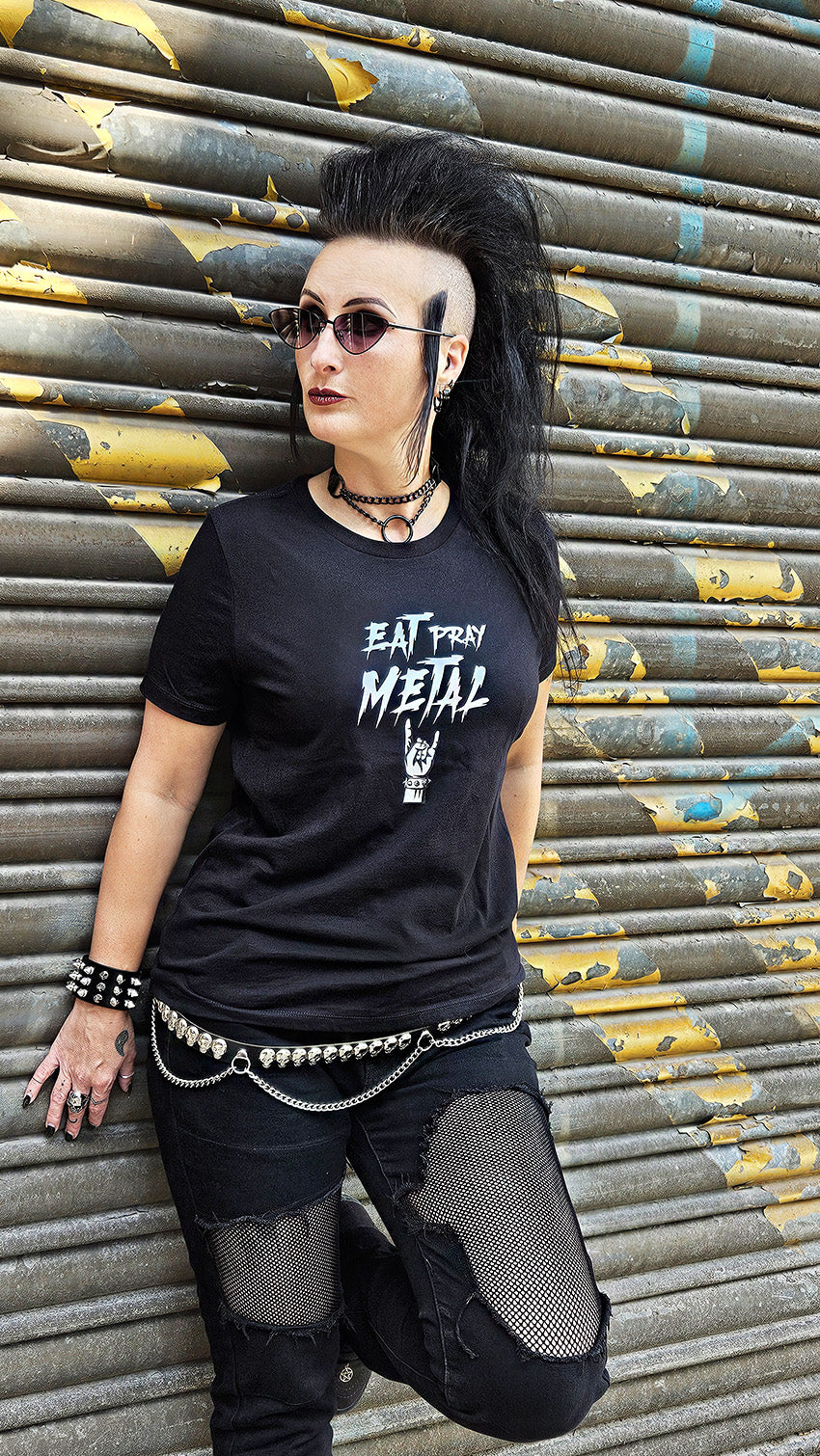 Statement T-Shirt Damen "Eat Pray Metal"