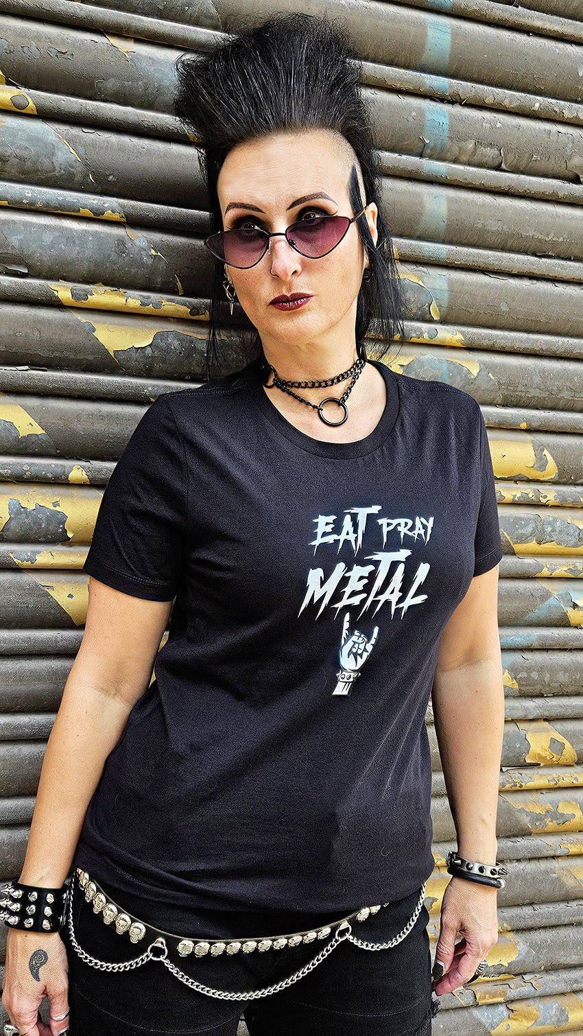 Statement T-Shirt Damen "Eat Pray Metal"